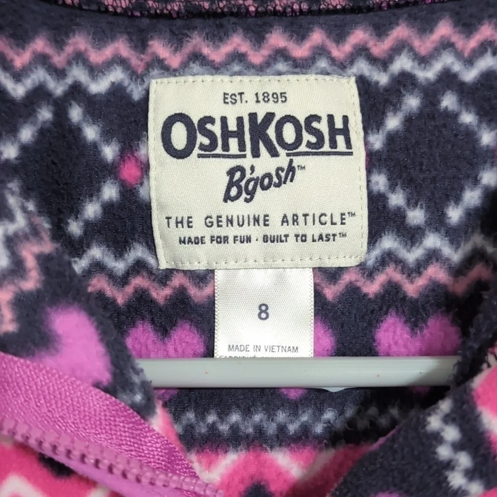 OshKosh Purple Pink Fleece Hearts Fair Isle Quarter Zip Size 8